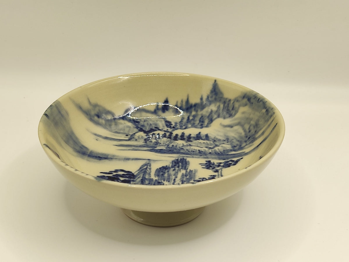 仿董其昌山水 / After Dong Qichang's Landscape — 高温细瓷碗 · TZF 0025 | 佘山窑