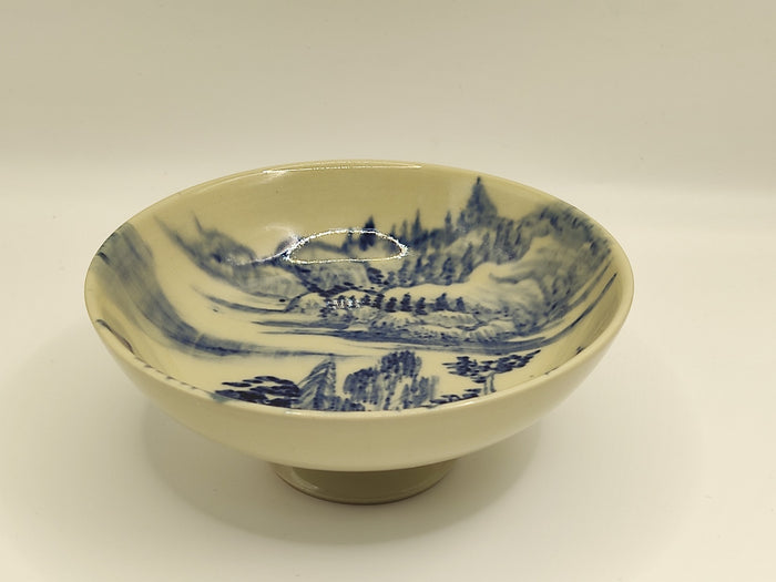 仿董其昌山水 / After Dong Qichang's Landscape — 高温细瓷碗 · TZF 0025 | 佘山窑